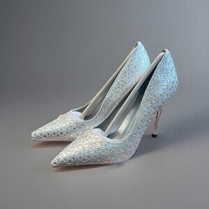 Xivihudgos Size 6 Silver Metallic Geometric Pointed Toe Stiletto Pumps
